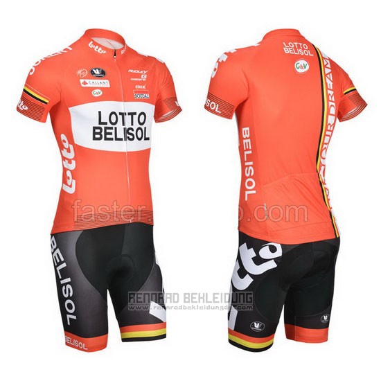 2014 Fahrradbekleidung Lotto Belisol Orange Trikot Kurzarm und Tragerhose